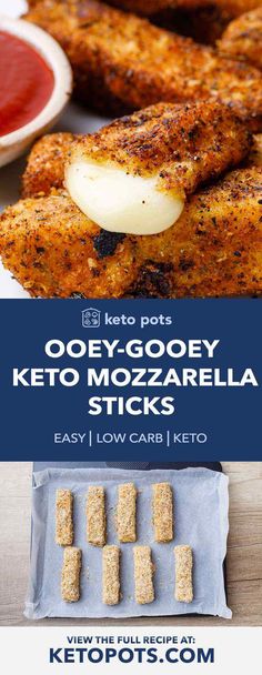 the keto eggy - gooey keto mozzarella sticks are ready to be eaten