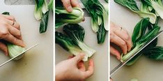 the process of cutting and chopping green vegetables