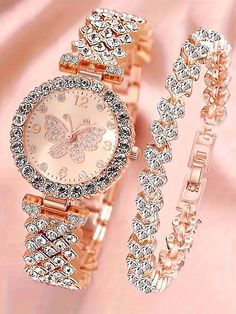 2 PCS/Set Ladies Elegant Butterfly Quartz Watch Luxury Fashion Stainless Steel Strap Watch And Bracelet, Suitable For Ladies Daily And Gifts For Women  Elegant,Gorgeous     Watch Set   Women Watches, size features are:Bust: ,Length: ,Sleeve Length: Watch Ideas Women, Trendy Watches Women, Luxury Watches Women, Latest Women Watches, Bling Phone Cases, Trendy Watches, Watch Set, Men's Vintage Watch