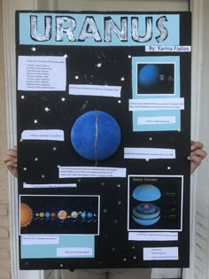 a person holding up a poster about the solar system