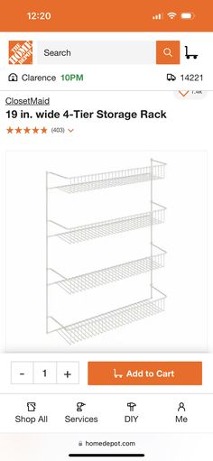 the storefront page shows an image of three tiered racks on one side, and two