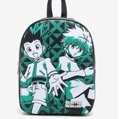 a backpack with an anime character on the front and back side, featuring two young boys