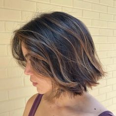 Brunette Balayage Hair Short, Balayage Brunette Short, Balayage Styles, Short Hair Brown, Short Dark Brown Hair, Partial Balayage, Short Hair Highlights