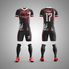 a soccer uniform designed to look like it has been painted red and black