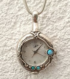 From PORANS collection ---> 925 sterling silver watch pendant necklace with 3 Opal stones for women gift. Unique antique Victorian pretty sterling silver long chain pendant watch. Pendant watch dimensions: Length: 37 mm Width: 24 mm The length of the chain is usually 24" - 26",  yet can be made at any size you wish, if you are interested in a specific length, Please! write a note on check out Our watch is top quality stainless still, analog, Japanese movement with water resistance (up to 3 atmos Timeless Silver Locket Jewelry, Vintage Silver Watch, Watch Pendant, Pendant Watch, Gift For Love, Watch Gift, Pendant Watches, Unique Antiques, Chain Pendant