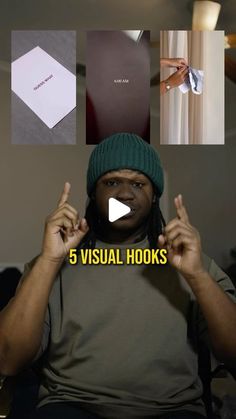 a man wearing a green beanie and making five visual hooks for the video title