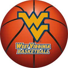 the west virginia basketball logo is shown on an orange and blue ball with white letters