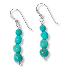 Jay King Sterling Silver Azure Peaks Turquoise Drop Earrings  The Azure Peaks Mongolian turquoise in these simple earrings boast a beautiful blue-green color that's perfect for pairing with day or evening outfits. From Jay King.       Approx. 1-7/8"L x 5/16"W     Stamped .925     Pierced with wire backs     Earring drops each have four nugget-shaped turquoise beads stacked together   Stone Information       All sizes and weights approximate     Stabilized Azure Peaks Turquoise - Nugget (5-7mm); Turquoise Drop Earrings With Ear Wire, Hypoallergenic Turquoise Dangle Jewelry, Nickel Free Turquoise Drop Earrings, Turquoise Nickel-free Drop Earrings, Adjustable Turquoise Earrings With Ear Wire, Hypoallergenic Turquoise Drop Earrings, Jewelry King, Turquoise Drop Earrings, Color Bands