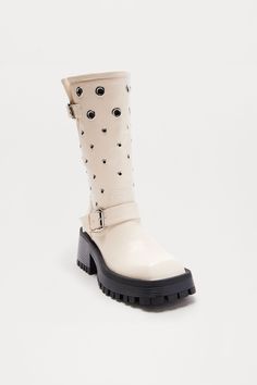 Available In Black And Off White. Knee High Heeled Boots Grommet Detail Buckle Detail Square Toe Mid Block Heel Imported | Rowley Grommet Knee High Boots in Off White size 8 by Fashion Nova Off White Fashion, High Heeled Boots, Knee High Heels, High Heel Boots Knee, White Fashion, High Heel Boots, Knee High Boots, High Boots, Knee High