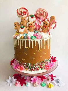 a decorated cake with candy and candies on top