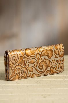 Leather Clutch Wallet == Leather Clutch Wallet, Tooled Leather, Virtual Closet, Tri Fold, Leather Tooling, Cute Bag, Clutch Wallet, Leather Clutch, Floral Motif