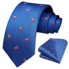 Fun Animal Tie Handkerchief Set - 02-FLAMINGO Business Party, Tie Length, Valentines Day Birthday, Mens Neck Ties, Mens Vest, An Animal, Henley Shirts, Animal Lovers, Happy Fathers Day