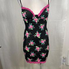 Victoria Secrete Pink Dress Pink And Black Adjustable Straps Crosses In Back New With Tags // Dead Stock Size Extra Small Has Stretch #Pink #Summerdress #Datenight #2000s #Y2k Cute Fitted Rose Print Dress, Pink Rose Print Mini Dress, Victoria's Secret Beach Dress, Spring Dresses By Victoria's Secret, Victoria's Secret Sleeveless Summer Dress, Victoria's Secret Fitted Dresses With Lace Trim, Victoria's Secret Summer Date Night Dresses, Victoria's Secret Summer Dress For Date Night, Victoria's Secret Fitted Dress For Date Night