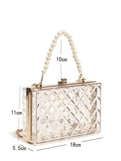 Bag For Love -Clear Faux Pearl Decor Box Bag - Women Evening & Clutch Product Description Color Clear Strap Type Chain Style Glamorous Pattern Type Plain Bag Size Small Quantity 1 piece Details Pearls Type Box Bag Composition 100% Acrylic Material PMMA Size Chart INCH CM Size Bag Width Bag Height Bag Length Strap Length one-size 2.4 4.3 7.1 44.9 Size Bag Width Bag Height Bag Length Strap Length one-size 6 11 18 114 Similar Products h2 { text-align: center; } .red-box { width: 100%; display: flex Trendy Rectangular Clear Plastic Bag, Clear Rectangular Bag, Clear Rectangular Shoulder Bag, Clear Rectangular Shoulder Bag Gift, Rectangular Clear Shoulder Bag For Gift, Clear Rectangular Shoulder Bag For Gift, Clear Rectangular Gift Bag, Chic Clear Rectangular Bags, Clear Rectangular Shoulder Bag For Party