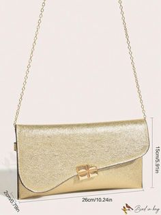 BirdinBag - Stylish Gold Flap Envelope Bag with Metallic Metal Decor Gold Satchel With Hasp Closure, Gold Satchel With Hasp Closure For Formal Occasions, Formal Gold Satchel With Hasp Closure, Chic Envelope Bags For Daily Use, Gold Bags With Hasp Closure For Formal Occasions, Gold Bags With Hasp Closure For Formal Events, Formal Gold Bag With Hasp Closure, Chic Envelope Bag With Removable Pouch, Elegant Envelope Bag