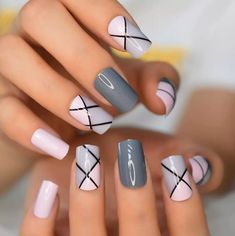 🎁What in your package: 24pcs nails with 10 different sizes(0-9), Nail Glue Adhesive Stickers, Nail Glue, Cuticle Pusher, Nail File and alcohol prep pad are included with purchase.  Shape: Square Size: 0~9/Medium Color: Gray How To Apply Press-on Nails: -Clean the nail surface with cleaning tablet. -Choose the right size of nail plate. -Apply the back glue to the nail surface. -Align the round head of the nail plate with the bottom of the nail and press to fit. -Decorate the edge of nail plate w Nails Kit, Long Press On Nails, Gray Nails, Nail Length, Design Square, Hair Stuff, Nail Sizes, Pink Design, Nail Arts