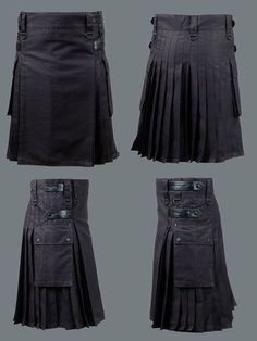 Active Men Black Deluxe Utility Modern Kilt with Leather Faster Straps Kilt Men, Kilts For Men, Moda Steampunk, Celtic Dress, Utility Skirt, Scottish Fashion