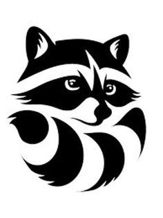 a raccoon's head is shown in black and white on a white background