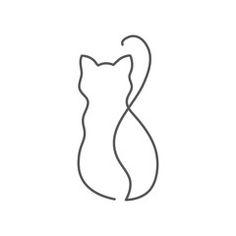 a line drawing of a cat's head with its tail curled in the shape of a ball