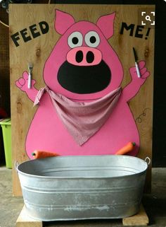 a metal tub with a pink pig on it