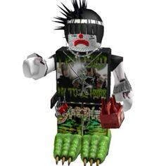 a lego figure with spikes on his head and hands in front of him, holding two knives