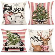 three pillows with christmas decorations on them