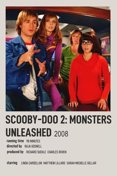 the poster for scooby - doo 2 monsters is shown in front of a group of people