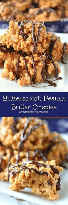 butterscotch peanut butter crispies with chocolate drizzled on top and the bottom