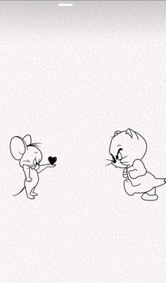 two cartoon mouses with one holding a heart and the other looking at it's face