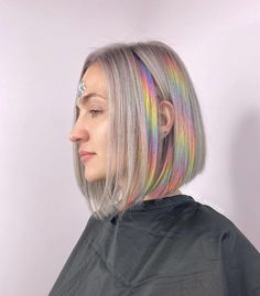 Peekaboo Hair Ideas, Funky Hair Colors, Spring Hair Color Trends, Rainbow Lights, Holographic Hair, Summer Blonde, Vivid Hair Color