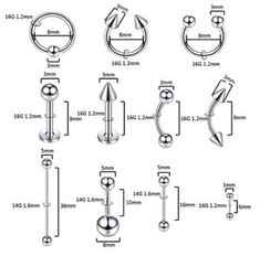 an image of different types of piercings and gauges for the same size as shown in this diagram