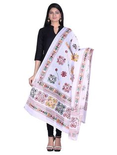 Cotton Dimensions Width: 44 Inches; Length: 2.25 Meters Description Handmade Item Colour - White WELCOME TO TieDyeDupatta Size:- Length : 2.25 Meters Width : 44 Inches Material: Cotton  ETHNICITY CHUNRI SCARVES DUPATTA  1 PCS SOLID COLOR Dupatta, kutch work Phulkari Work Foil Mirror Dupatta Beautiful Cotton Indian dupatta with a Phulkari Kantha Foil Mirrie traditional chunri Dupatta design. This soli Dupatta scarf has a very soft and light weight fabric. Lightweight scarf womens scarf is perfect White Embroidered Fabric For Navratri, Traditional Embroidered Fabric For Transitional Seasons, Multicolor Embroidered Dupatta With Motifs, White Cotton Dupatta With Motifs, Transitional Traditional Embroidered Fabric, White Dupatta With Motifs In Traditional Drape, White Navratri Dupatta With Motifs, White Dupatta With Motifs, Multicolor Embroidered Chikankari Dupatta