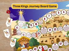 the three kings journey board game is shown with numbers and symbols in front of it