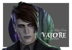 the vampire male hairstyle is shown in an animated style, with dark hair and black eyes