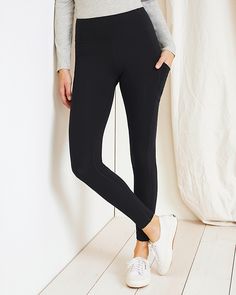 These leggings are streamlined for a slim, flattering fit, with a handy hidden pocket at the waist. Fitted. Pull-on style. Mid rise. Double-layer waistband with on-seam pocket. Side pockets. Ankle length; slim leg. Supplex nylon/spandex jersey with a wicking finish. Women's seam detail pocket leggings by Garnet Hill. Anna Wintour, Garnet Hill, Hidden Pocket, Pocket Leggings, Slim Leg, Slim Legs, Leggings Shop, Ankle Length, Garnet