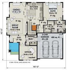 the floor plan for a house with two car garages and an attached living area