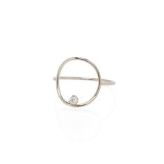 14kt gold medium circle ring with a prong set white diamond inside the circle. Circle Diamond Rings, Floating Diamond Ring, Open Circle Ring, Opal Diamond Ring, Round Diamond Setting, Circle Diamond, Geometric Diamond, Circle Ring, The Circle