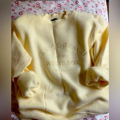 White Fox Sweatshirt Size M/L A Buttery Yellow Color Never Worn. White Fox Boutique, Embroidered Crewneck, Boutique Tops, White Fox, White Tops, Yellow Color, Fox, Womens Tops, Sweatshirts Hoodie