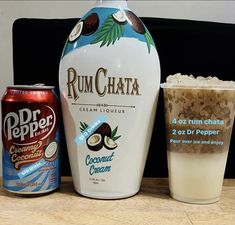 an ice cream, coconut milk and rumchata drink are sitting on a table