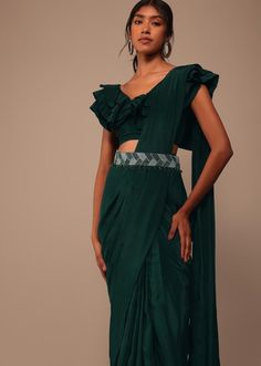 Bottle Green Organza Saree With Fancy Blouse and Belt and This Pre-stitched Saree Wear on Wedding, Cocktail Party, Reception, and Engagement - Etsy Pre-draped Saree For Reception And Diwali, Diwali Party Pre-draped Tissue Silk Saree, Elegant Fitted Pre-draped Saree For Navratri, Raw Silk Saree With Unstitched Blouse For Reception, Fitted Pre-draped Saree With Resham Embroidery In Raw Silk, Bollywood Style Party Pre-draped Raw Silk Saree, Bollywood Style Pre-draped Raw Silk Saree For Party, Fitted Raw Silk Saree For Reception, Bollywood Style Raw Silk Pre-draped Saree For Party