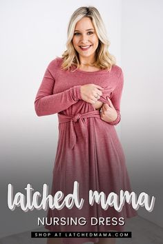 Looking for a simple fashionable dress that you can wear while breastfeeding? Click here to shop the Latched Mama clothing line! | latchedmama.com Fall Long Sleeve Belted Dress, Fall Long Sleeve Midi Dress With Tie Waist, Fall Daywear Dresses With Tie Waist, Fitted Long Sleeve Nursing-friendly Dress, Fitted Long Sleeve Nursing Friendly Dress, Modest Long Sleeve Loungewear Dress, Fall Brunch Dress With Tie Waist, Fall Brunch Dresses With Tie Waist, Long Sleeve Fall Loungewear Dress