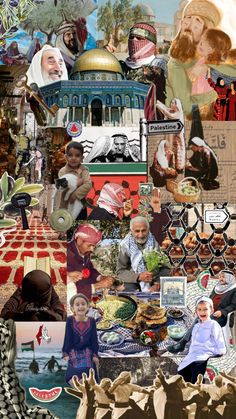 the collage has many different pictures and people on it, including an image of a man