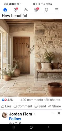 an image of a room with stone walls and flooring on the bottom right side