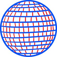 a blue and red striped ball with lines on the bottom, in an oval shape