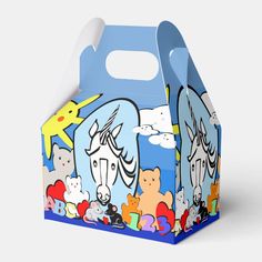 a small blue box with cartoon animals on it