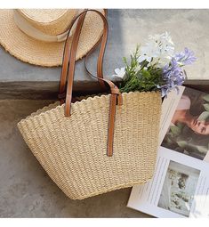 Elena Handbags Straw & Leather Summer Tote Elena Handbags Straw Shell Basket Summer Tote Loewe Straw Bags For Summer 2023, Rattan Bag Outfit, Basket Bag Outfit, Straw Bags For Summer, Mom Style Summer, Summer Tote Bags, Fabric Embellishment, Summer Swag, Summer Handbags