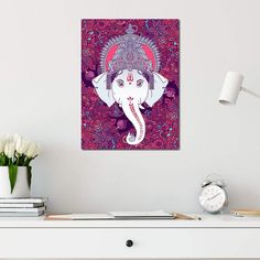 Hindu Lord Ganesha in Pink Multi Panel Canvas Wall Art - NicheCanvas Hindu Spirituality, Pink Illustration, Office Top, Spiritual Symbols, The Hindu, Pink Canvas, Pink Wall Art, Hindu Art, Lord Ganesha