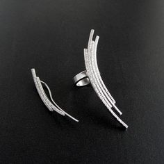 "✈️ Free DHL Express shipping to USA, EU countries & Canada - delivery in just 2 days! Totally handmade dismatched pair of an non pierced ear ear cuff & a minimalist ear climber for pierced ear. Made of 925 solid sterling silver. Nickel free - hypoallergenic earrings. The big ear cuff requires no piercing. The ear climber requires one standard ear piercing. Available in plain sterling silver, 24K yellow gold or 18K rose gold plated over sterling silver body. Please select the material/co Formal Silver Sterling Silver Ear Climbers, Modern Sterling Silver Ear Cuff For Formal Occasions, Modern Silver Ear Cuff For Formal Occasions, Modern Sterling Silver Ear Climbers As Gift, Formal Sterling Silver Ear Cuff, Formal Silver Sterling Silver Ear Cuff, Fine Jewelry Silver Ear Climbers For Anniversary, Modern Sterling Silver Ear Cuff, Modern Sterling Silver Ear Climbers