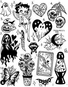 black and white halloween tattoo designs