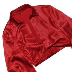 Tavimart Autumn Lantern Sleeve Women Shirts Sexy Cropped Red Turn Down Collar Chic Blouse 2023 New Arrivals Fitted Red Shirt For Party, Red Satin Party Blouse, Red Long Sleeve Blouse For Night Out, Fitted Red Satin Top, Red Long Sleeve Tops For Night Out, Autumn Lantern, Blouse 2023, Chic Blouses, Sleeve Women